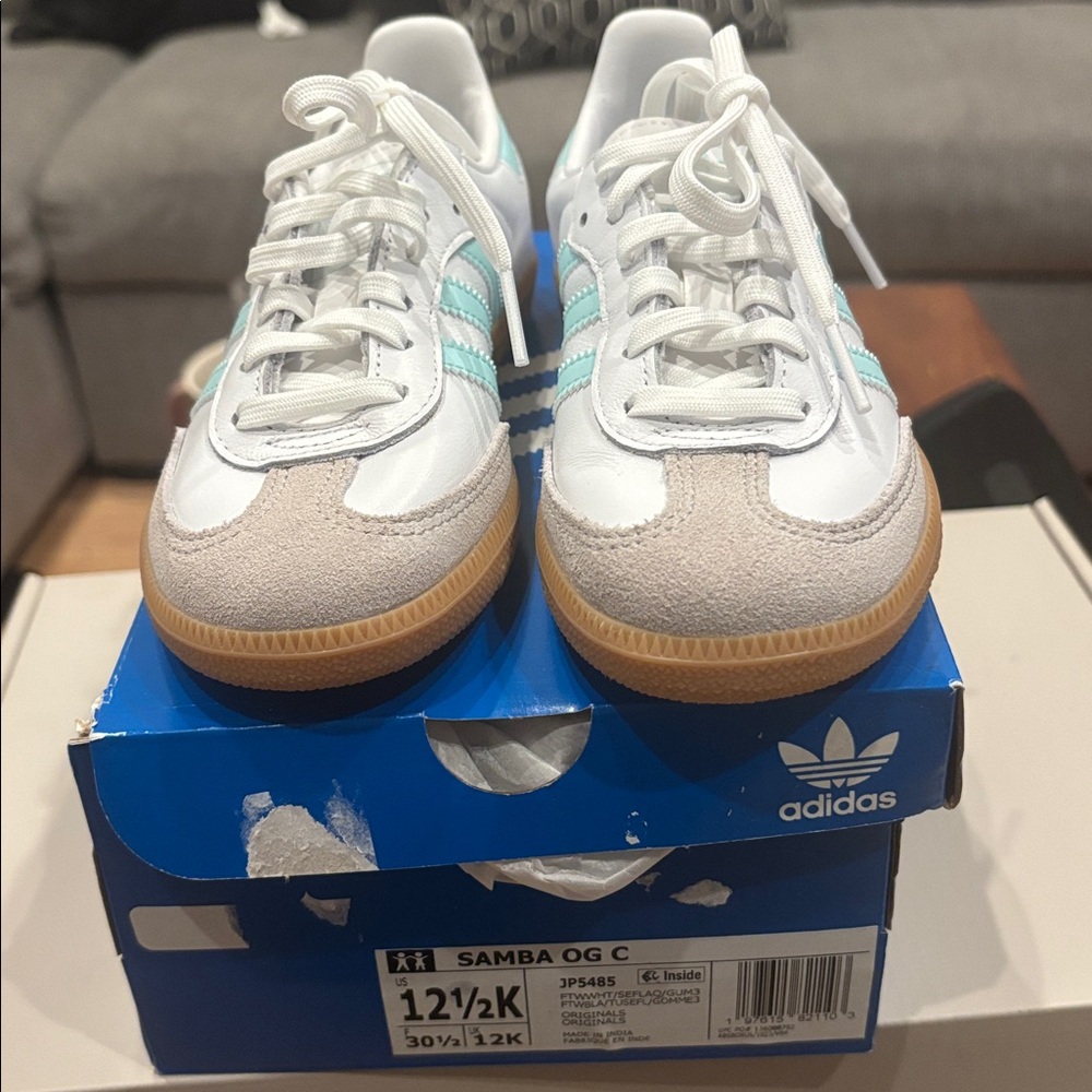 Adidas Samba OG Toddler Kids Sneakers - White and Light Blue